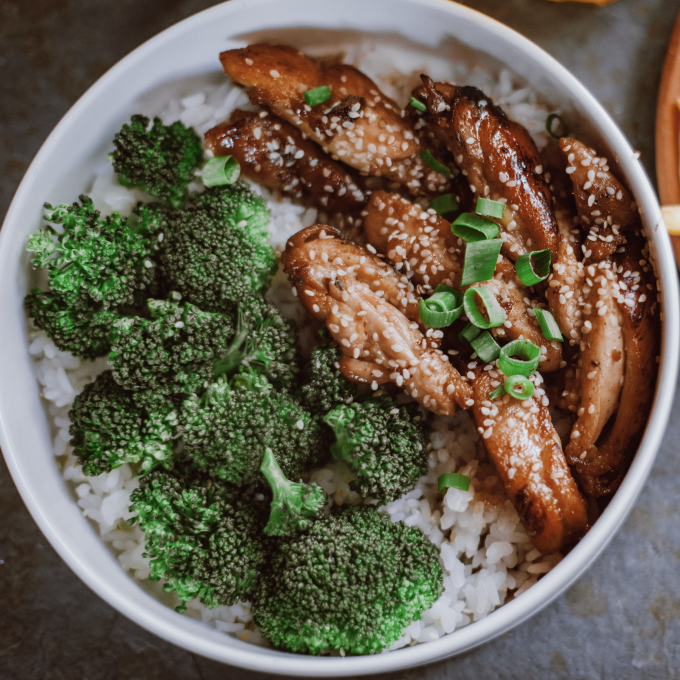 Sweet & Sticky Chicken with Steamed Broccoli & Basmati Rice